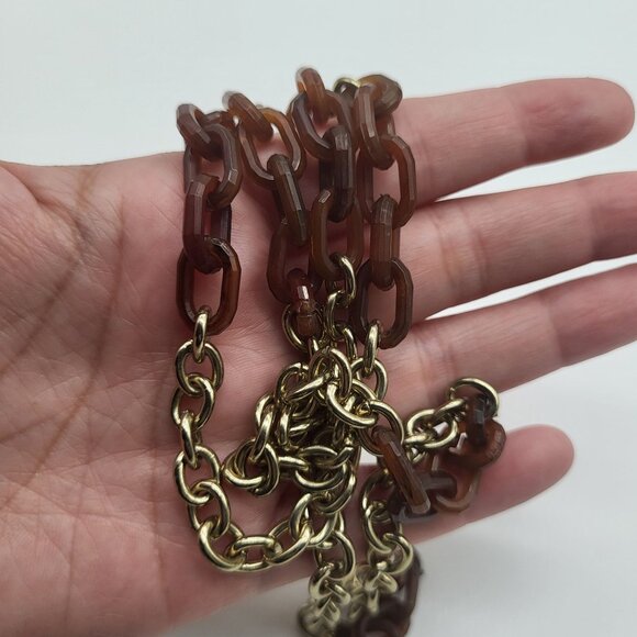 J. Crew Gold Tone Cable Chain Brown Acrylic Mixed Necklace - Picture 8 of 8